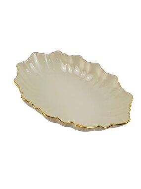 Lenox Symphony Centerpiece Serving Bowl Oval Scalloped Footed Gold Trim Ivory
